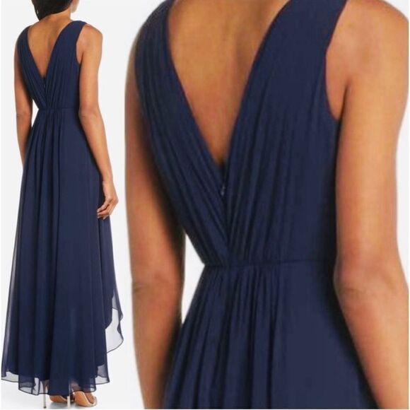 Eliza J NWT Embellished High/Low Chiffon Dress in Navy - Picture 2 of 9